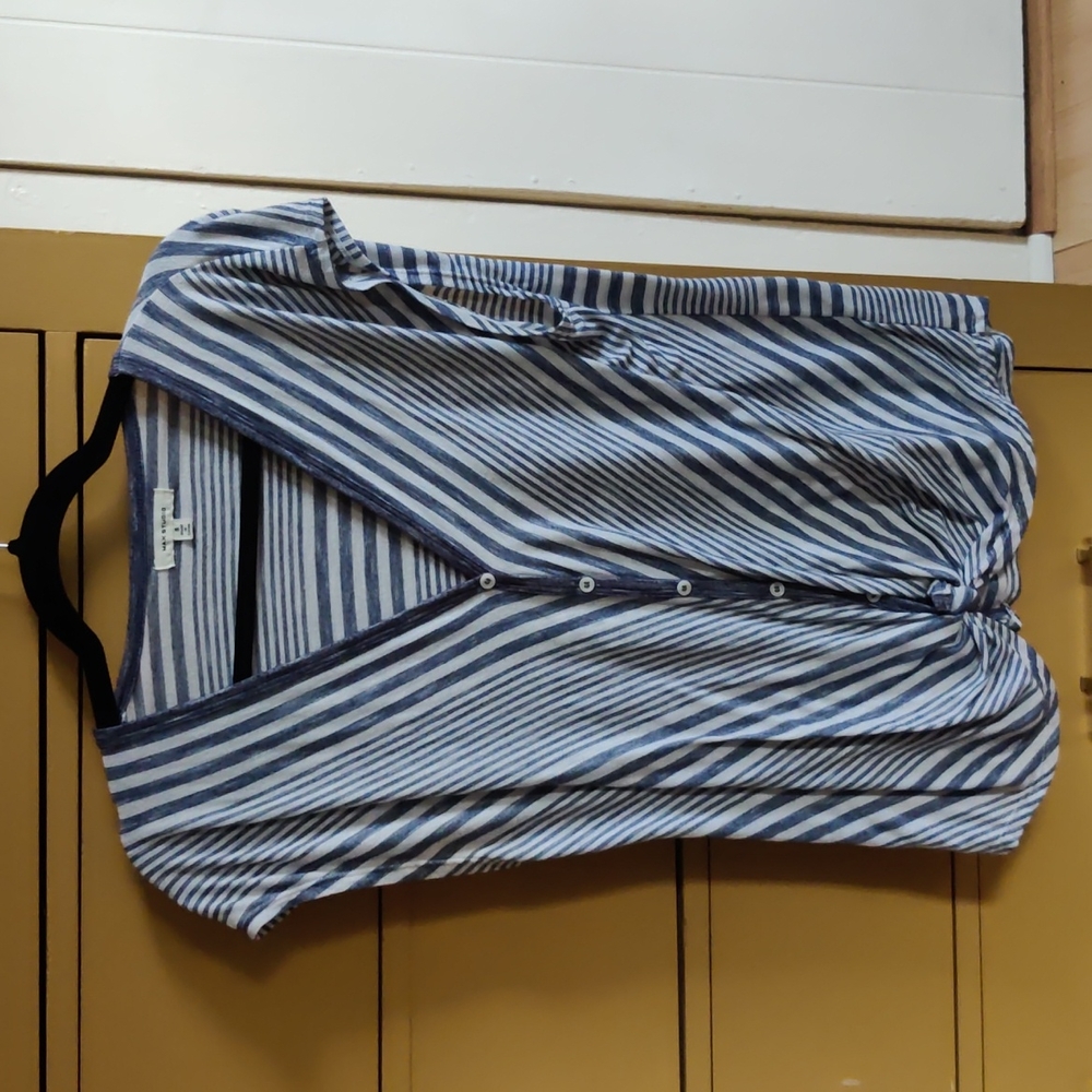 --**$$3/12$$**-- Striped Navy & White Button Tee w/ Tie